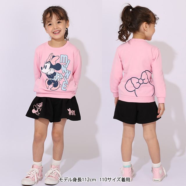 【ベビードール】ミニー キャラクター3点セット 1028K / ベビーサイズ キッズ 長袖 トップス ボトムス トレーナー ロンT 長袖Tシャツ ショートパンツ 短パン キュロット セット商品 オリジナルバッグ付き 3点セット トータルコーディネート
