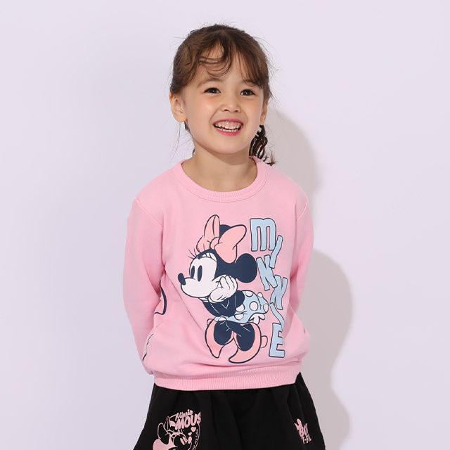 【ベビードール】ミニー キャラクター3点セット 1028K / ベビーサイズ キッズ 長袖 トップス ボトムス トレーナー ロンT 長袖Tシャツ ショートパンツ 短パン キュロット セット商品 オリジナルバッグ付き 3点セット トータルコーディネート