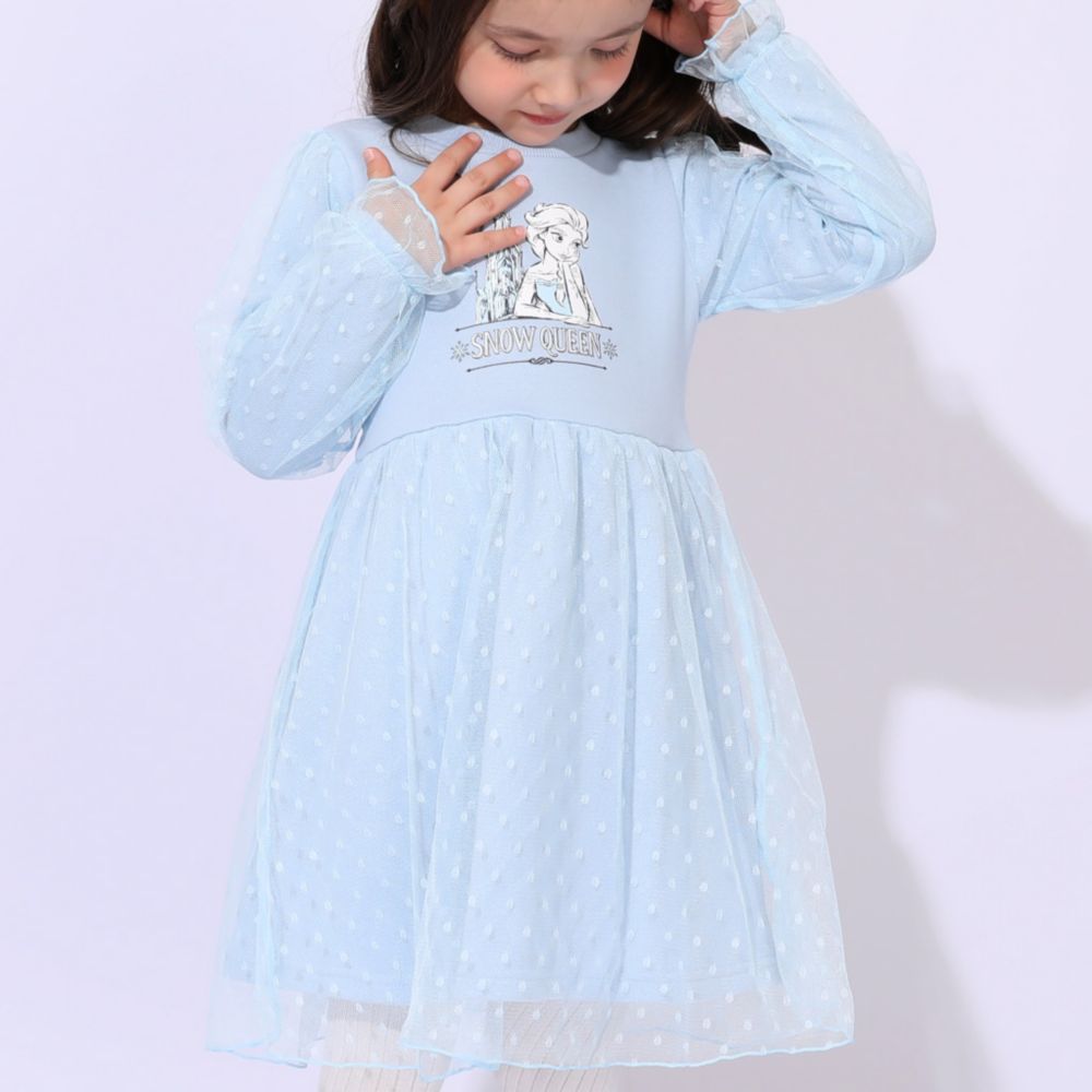 【ベビードール】エルサ プリンセス / チュールワンピース 1099K / ベビーサイズ キッズ 長袖 ワンピース スカート 袖チュール シフォン ガーリー