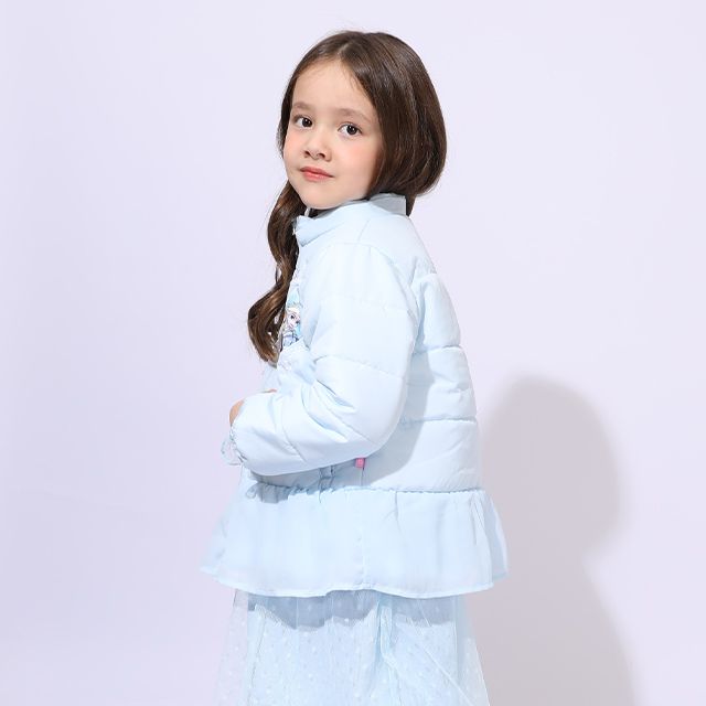 【ベビードール】アナ エルサ プリンセス / フリル中綿アウター 1100K / フード取り外し可能 2WAY キッズ トップス アウター 羽織り 中綿 ふわふわ ファー付き ガーリー 軽い 防寒 秋冬