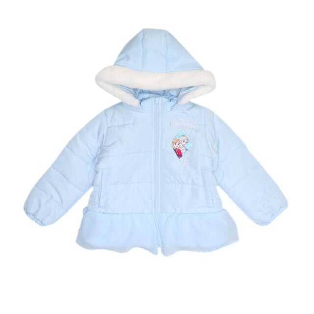 【ベビードール】アナ エルサ プリンセス / フリル中綿アウター 1100K / フード取り外し可能 2WAY キッズ トップス アウター 羽織り 中綿 ふわふわ ファー付き ガーリー 軽い 防寒 秋冬