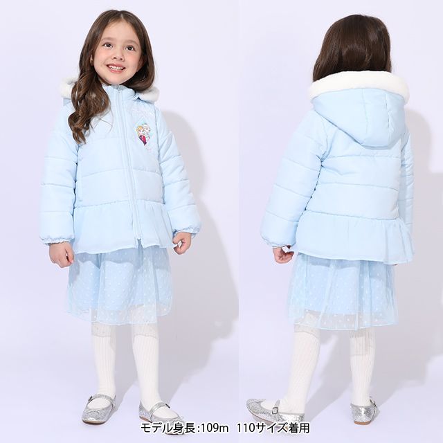 【ベビードール】アナ エルサ プリンセス / フリル中綿アウター 1100K / フード取り外し可能 2WAY キッズ トップス アウター 羽織り 中綿 ふわふわ ファー付き ガーリー 軽い 防寒 秋冬