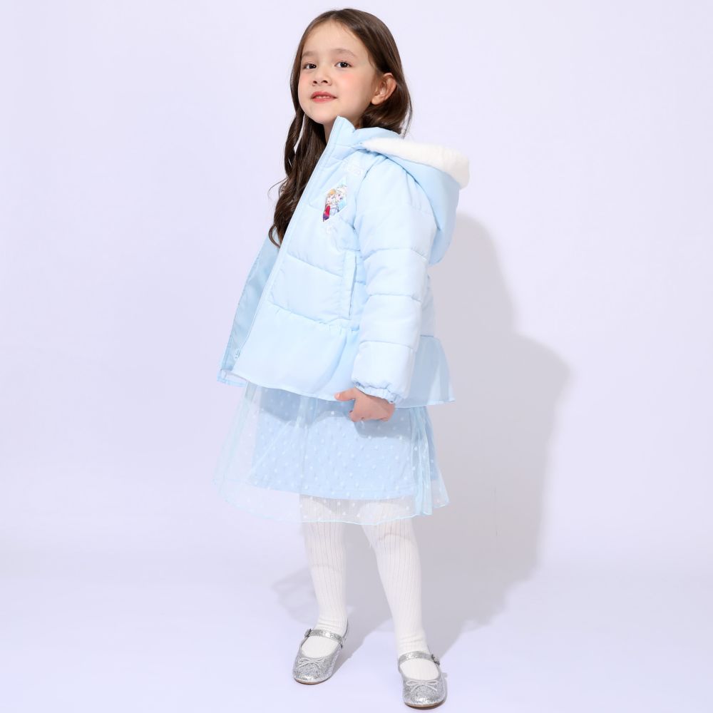 【ベビードール】アナ エルサ プリンセス / フリル中綿アウター 1100K / フード取り外し可能 2WAY キッズ トップス アウター 羽織り 中綿 ふわふわ ファー付き ガーリー 軽い 防寒 秋冬