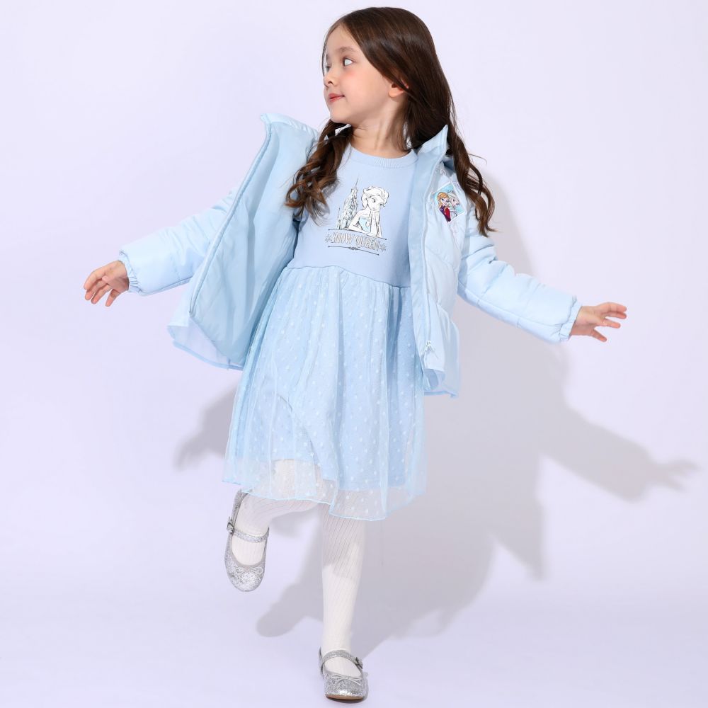 【ベビードール】アナ エルサ プリンセス / フリル中綿アウター 1100K / フード取り外し可能 2WAY キッズ トップス アウター 羽織り 中綿 ふわふわ ファー付き ガーリー 軽い 防寒 秋冬