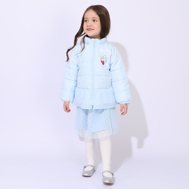 【ベビードール】アナ エルサ プリンセス / フリル中綿アウター 1100K / フード取り外し可能 2WAY キッズ トップス アウター 羽織り 中綿 ふわふわ ファー付き ガーリー 軽い 防寒 秋冬