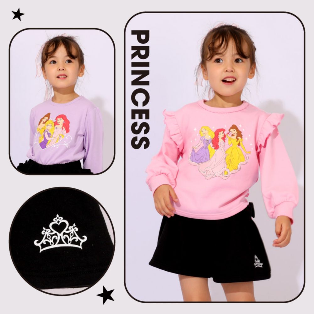 【ベビードール】プリンセス / キャラクター3点セット 1098K / ベビーサイズ キッズ 長袖 トップス ボトムス トレーナー ロンT Tシャツ ショートパンツ 短パン キュロット セット商品 オリジナルバッグ付き トータルコーディネート アリエル ベル ラプンツェル