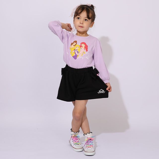 【ベビードール】プリンセス / キャラクター3点セット 1098K / ベビーサイズ キッズ 長袖 トップス ボトムス トレーナー ロンT Tシャツ ショートパンツ 短パン キュロット セット商品 オリジナルバッグ付き トータルコーディネート アリエル ベル ラプンツェル