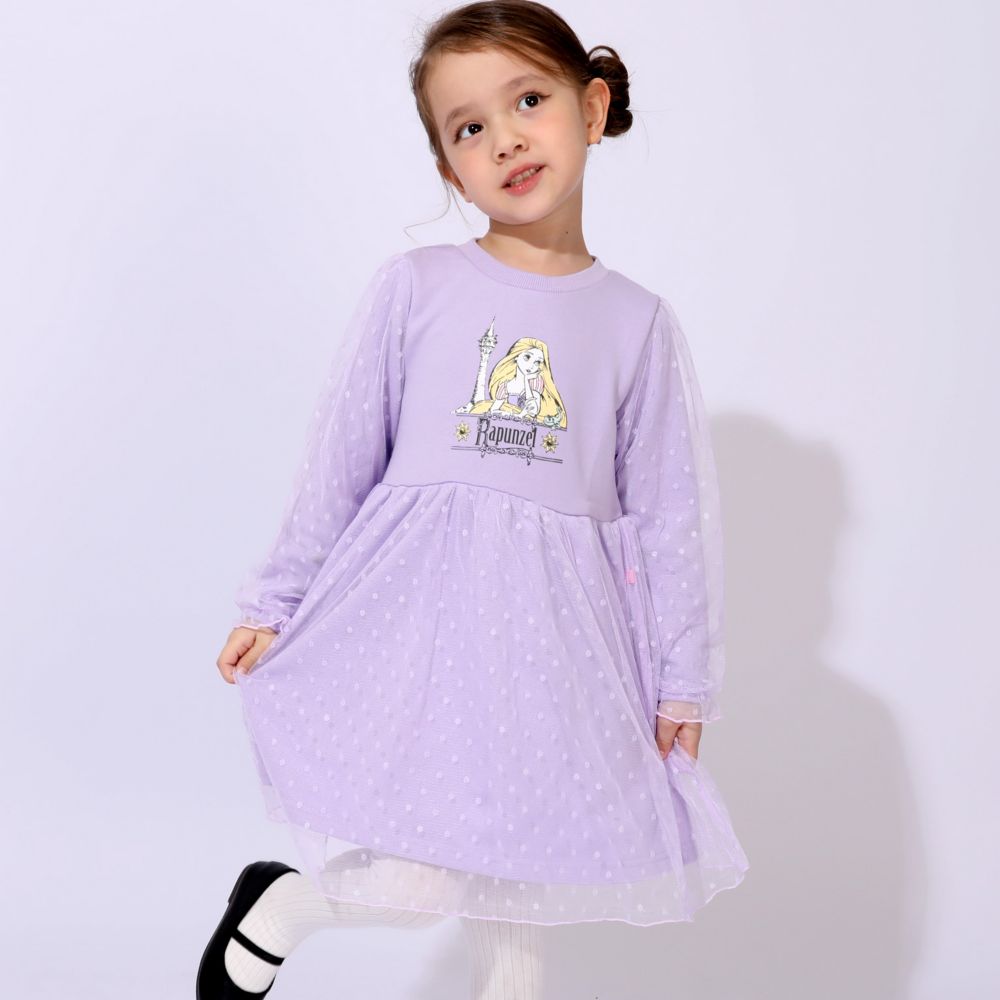 【ベビードール】ラプンツェル プリンセス / チュールワンピース 1099K / ベビーサイズ キッズ 長袖 ワンピース スカート 袖チュール シフォン ガーリー