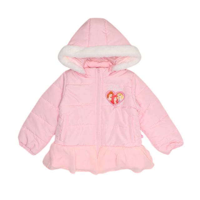 【ベビードール】ラプンツェル アリエル ベル プリンセス / フリル中綿アウター 1100K / フード取り外し可能 2WAY キッズ トップス アウター 羽織り 中綿 ふわふわ ファー付き ガーリー 軽い 防寒 秋冬