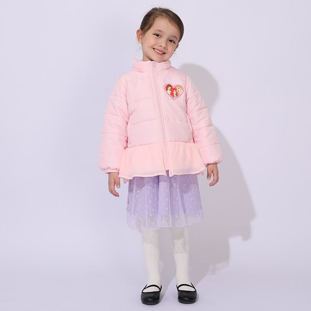 【ベビードール】ラプンツェル アリエル ベル プリンセス / フリル中綿アウター 1100K / フード取り外し可能 2WAY キッズ トップス アウター 羽織り 中綿 ふわふわ ファー付き ガーリー 軽い 防寒 秋冬