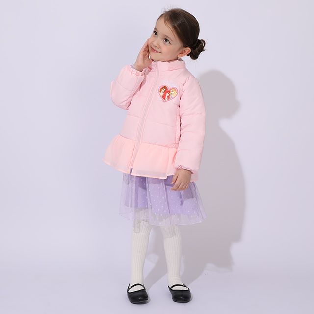 【ベビードール】ラプンツェル アリエル ベル プリンセス / フリル中綿アウター 1100K / フード取り外し可能 2WAY キッズ トップス アウター 羽織り 中綿 ふわふわ ファー付き ガーリー 軽い 防寒 秋冬