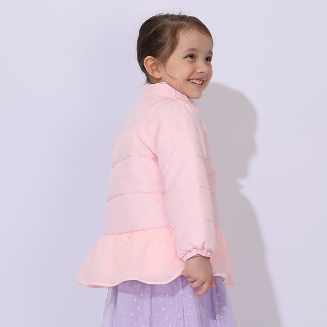 【ベビードール】ラプンツェル アリエル ベル プリンセス / フリル中綿アウター 1100K / フード取り外し可能 2WAY キッズ トップス アウター 羽織り 中綿 ふわふわ ファー付き ガーリー 軽い 防寒 秋冬