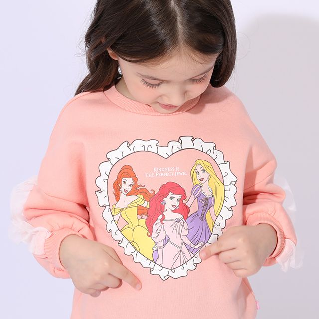 【ベビードール】プリンセス / 裏起毛袖チュールトレーナー 1101K / ラプンツェル アリエル ベル ベビーサイズ キッズ トップス 長袖 ボリューム袖 チュール フリル 裏起毛 あったか 秋冬 ガーリー