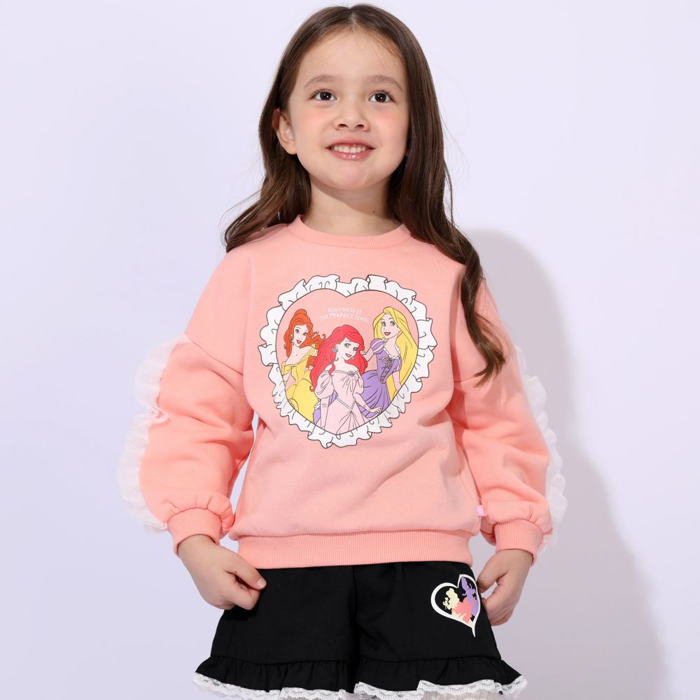 【ベビードール】プリンセス / 裏起毛袖チュールトレーナー 1101K / ラプンツェル アリエル ベル ベビーサイズ キッズ トップス 長袖 ボリューム袖 チュール フリル 裏起毛 あったか 秋冬 ガーリー