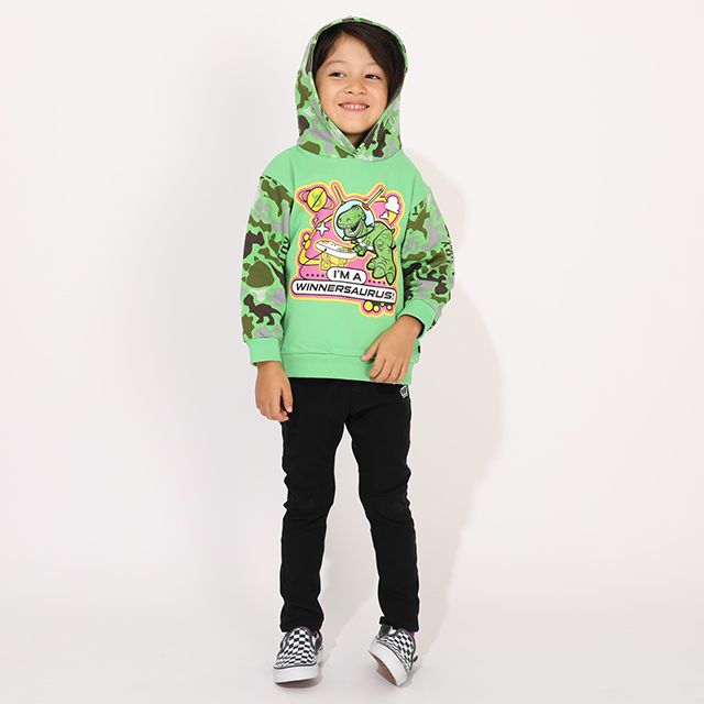 【ベビードール】レックス アニマル総柄パーカー 1137K / ベビーサイズ キッズ トップス 長袖 プルオーバー スウェット フーディー アニマル柄