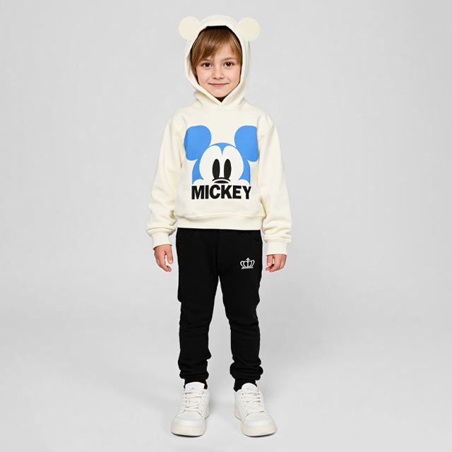 【ベビードール】ミッキー 親子お揃い キャラクターBIGフェイスパーカー 1139K / ベビーサイズ キッズ トップス 長袖 プルオーバー スウェット フーディー 耳付きフード 立体モチーフ リンクコーデ ペアルック 親子コーデ