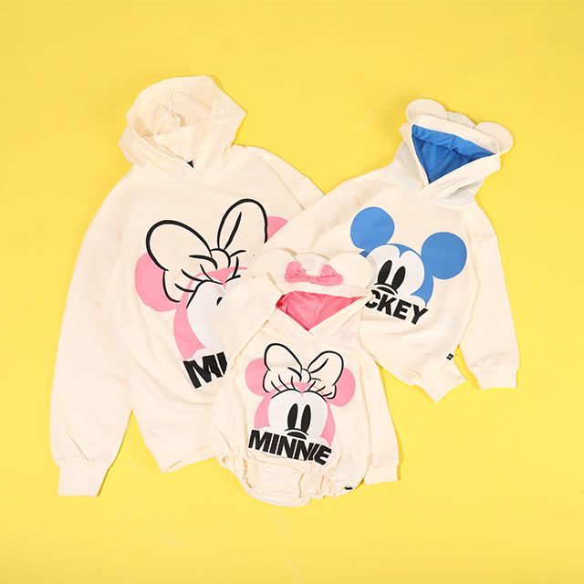 【ベビードール】ミニー 親子お揃い キャラクターBIGフェイスパーカー 1139K / ベビーサイズ キッズ トップス 長袖 プルオーバー スウェット フーディー 耳付きフード 立体モチーフ リンクコーデ ペアルック 親子コーデ