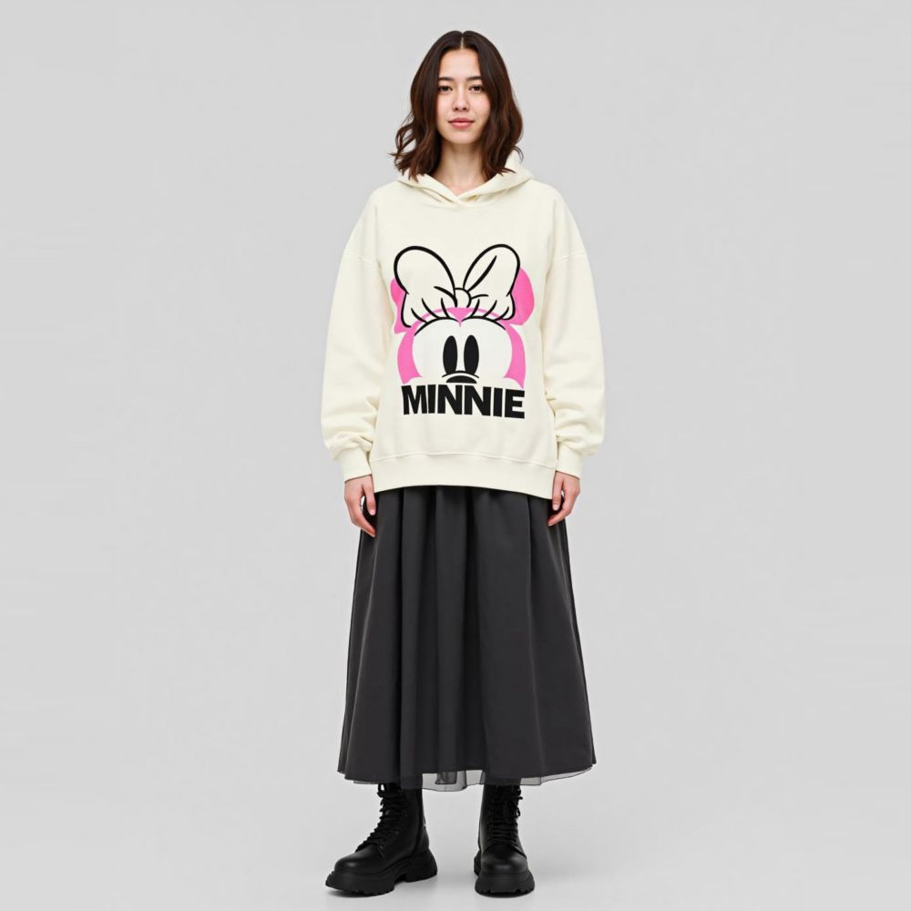 【ベビードール】ミニー 親子お揃い キャラクターBIGフェイスパーカー 1139A / 大人 ユニセックス 男女兼用 トップス 長袖 プルオーバー スウェット フーディー 耳付きフード 立体モチーフ リンクコーデ ペアルック 親子コーデ