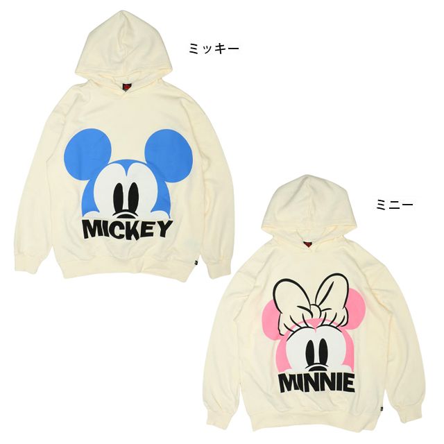 【ベビードール】ミニー 親子お揃い キャラクターBIGフェイスパーカー 1139A / 大人 ユニセックス 男女兼用 トップス 長袖 プルオーバー スウェット フーディー 耳付きフード 立体モチーフ リンクコーデ ペアルック 親子コーデ
