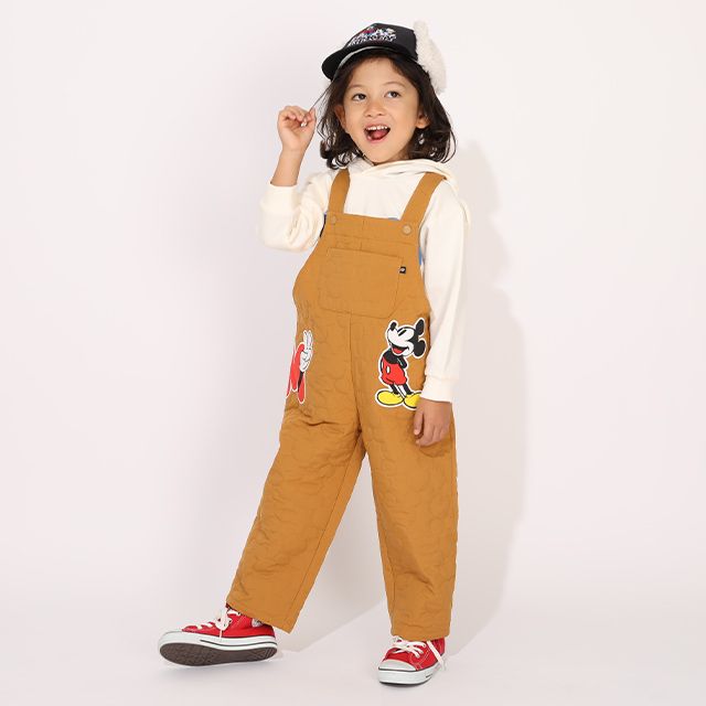 【ベビードール】ミッキー キルティングサロペット 1141K / ベビーサイズ キッズ ボトムス 長ズボン ロングパンツ サロペット オーバーオール キルト リンクコーデ ペアルック 兄弟姉妹おそろい