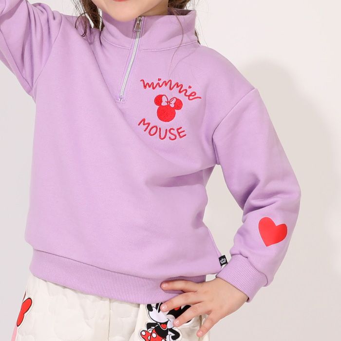 【ベビードール】ミニー キャラクターハーフジップトレーナー 1145K / ベビーサイズ キッズ トップス 長袖 プルオーバー スウェット 襟付き