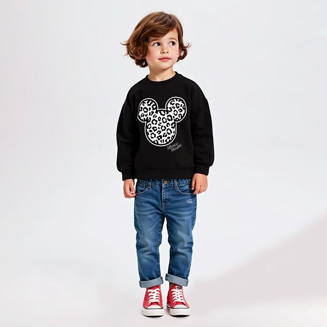 【ベビードール】ミッキー 親子お揃い アニマルモチーフトレーナー 1201K / ベビーサイズ キッズ トップス 長袖 リンクコーデ ペアルック 親子コーデ プルオーバー スウェット つながるデザイン アニマル柄 ヒョウ柄 レオパード柄