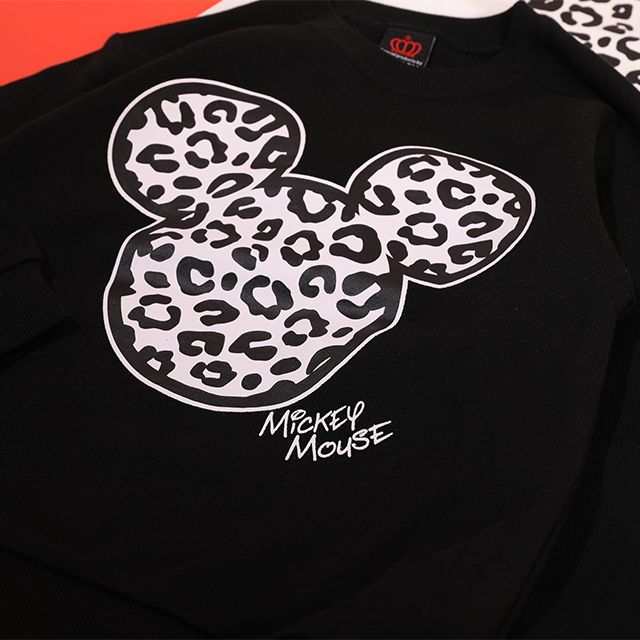 【ベビードール】ミッキー 親子お揃い アニマルモチーフトレーナー 1201K / ベビーサイズ キッズ トップス 長袖 リンクコーデ ペアルック 親子コーデ プルオーバー スウェット つながるデザイン アニマル柄 ヒョウ柄 レオパード柄
