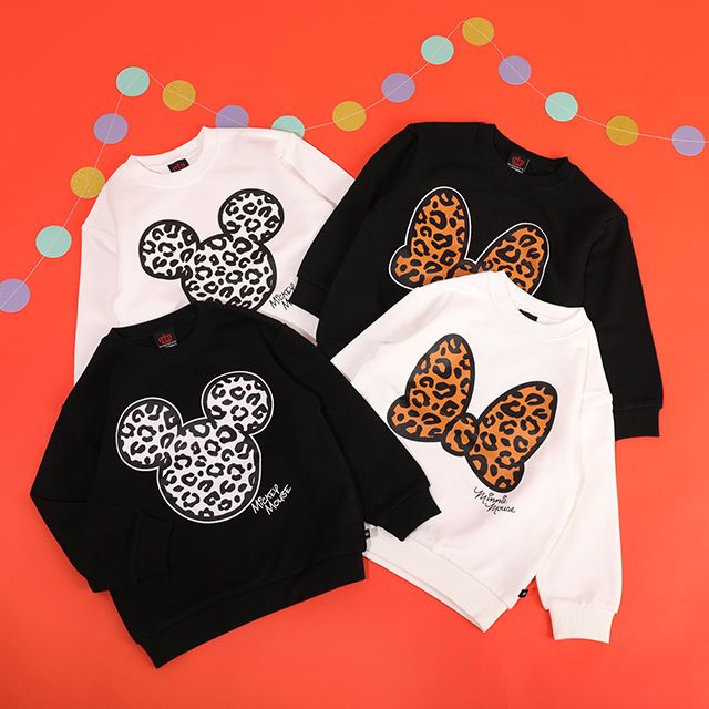 【ベビードール】ミッキー 親子お揃い アニマルモチーフトレーナー 1201A / 大人 ユニセックス 男女兼用 トップス 長袖 リンクコーデ ペアルック 親子コーデ プルオーバー スウェット つながるデザイン アニマル柄 ヒョウ柄 レオパード柄