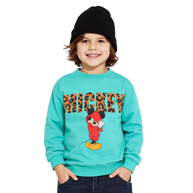【ベビードール】ミッキー アニマルロゴトレーナー 1202K / ベビーサイズ キッズ トップス 長袖 プルオーバー スウェット アニマル柄 ヒョウ柄 レオパード柄