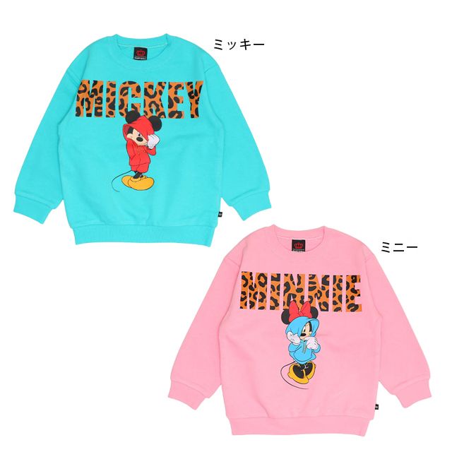 【ベビードール】ミッキー アニマルロゴトレーナー 1202K / ベビーサイズ キッズ トップス 長袖 プルオーバー スウェット アニマル柄 ヒョウ柄 レオパード柄