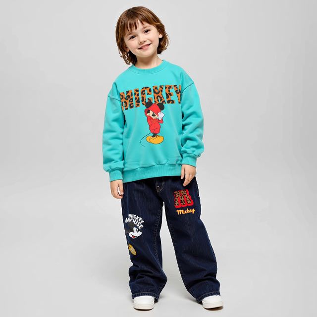 【ベビードール】ミッキー アニマルロゴトレーナー 1202K / ベビーサイズ キッズ トップス 長袖 プルオーバー スウェット アニマル柄 ヒョウ柄 レオパード柄