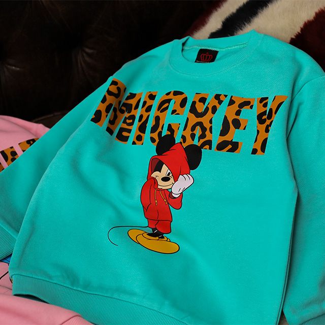 【ベビードール】ミッキー アニマルロゴトレーナー 1202K / ベビーサイズ キッズ トップス 長袖 プルオーバー スウェット アニマル柄 ヒョウ柄 レオパード柄