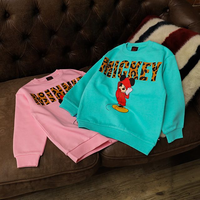【ベビードール】ミッキー アニマルロゴトレーナー 1202K / ベビーサイズ キッズ トップス 長袖 プルオーバー スウェット アニマル柄 ヒョウ柄 レオパード柄