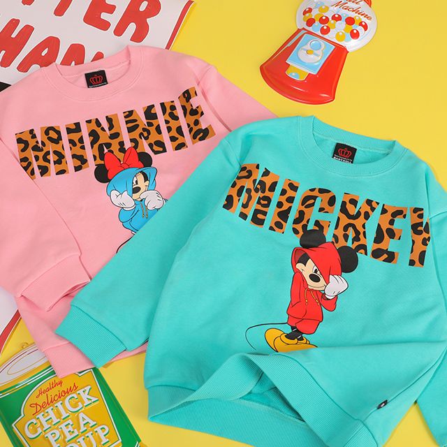 【ベビードール】ミッキー アニマルロゴトレーナー 1202K / ベビーサイズ キッズ トップス 長袖 プルオーバー スウェット アニマル柄 ヒョウ柄 レオパード柄