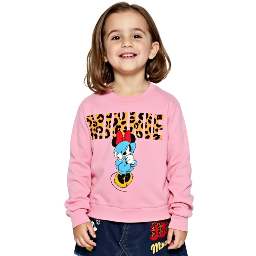 【ベビードール】ミニー アニマルロゴトレーナー 1202K / ベビーサイズ キッズ トップス 長袖 プルオーバー スウェット アニマル柄 ヒョウ柄 レオパード柄