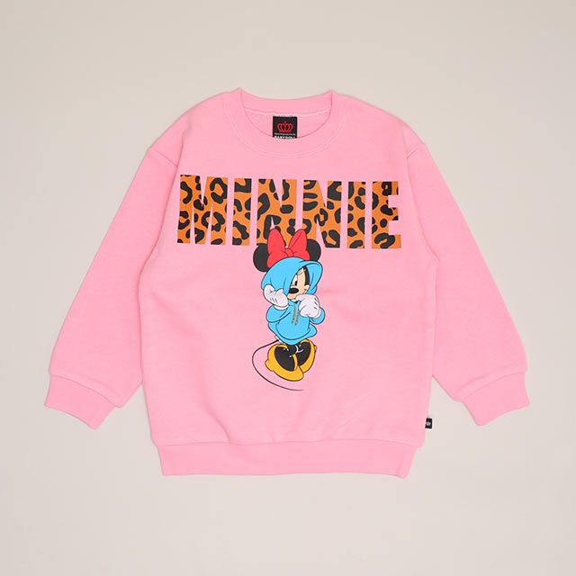 【ベビードール】ミニー アニマルロゴトレーナー 1202K / ベビーサイズ キッズ トップス 長袖 プルオーバー スウェット アニマル柄 ヒョウ柄 レオパード柄