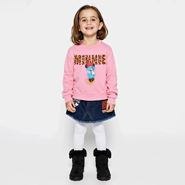 【ベビードール】ミニー アニマルロゴトレーナー 1202K / ベビーサイズ キッズ トップス 長袖 プルオーバー スウェット アニマル柄 ヒョウ柄 レオパード柄