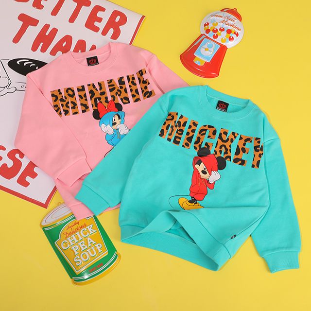 【ベビードール】ミニー アニマルロゴトレーナー 1202K / ベビーサイズ キッズ トップス 長袖 プルオーバー スウェット アニマル柄 ヒョウ柄 レオパード柄