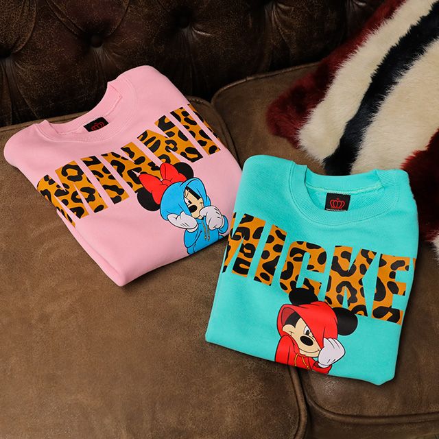 【ベビードール】ミニー アニマルロゴトレーナー 1202K / ベビーサイズ キッズ トップス 長袖 プルオーバー スウェット アニマル柄 ヒョウ柄 レオパード柄