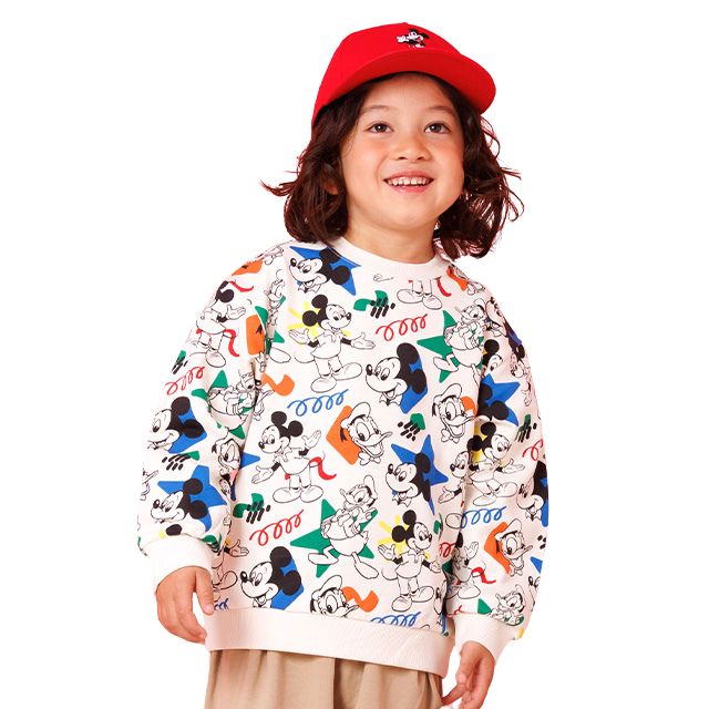 【ベビードール】ミッキー ドナルド 親子お揃い カラフル総柄トレーナー 1203K / ベビーサイズ キッズ トップス 長袖 リンクコーデ ペアルック 親子コーデ プルオーバー スウェット