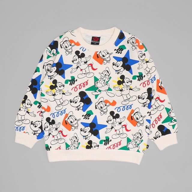 【ベビードール】ミッキー ドナルド 親子お揃い カラフル総柄トレーナー 1203K / ベビーサイズ キッズ トップス 長袖 リンクコーデ ペアルック 親子コーデ プルオーバー スウェット