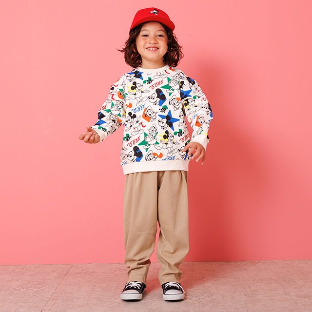 【ベビードール】ミッキー ドナルド 親子お揃い カラフル総柄トレーナー 1203K / ベビーサイズ キッズ トップス 長袖 リンクコーデ ペアルック 親子コーデ プルオーバー スウェット