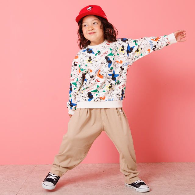 【ベビードール】ミッキー ドナルド 親子お揃い カラフル総柄トレーナー 1203K / ベビーサイズ キッズ トップス 長袖 リンクコーデ ペアルック 親子コーデ プルオーバー スウェット