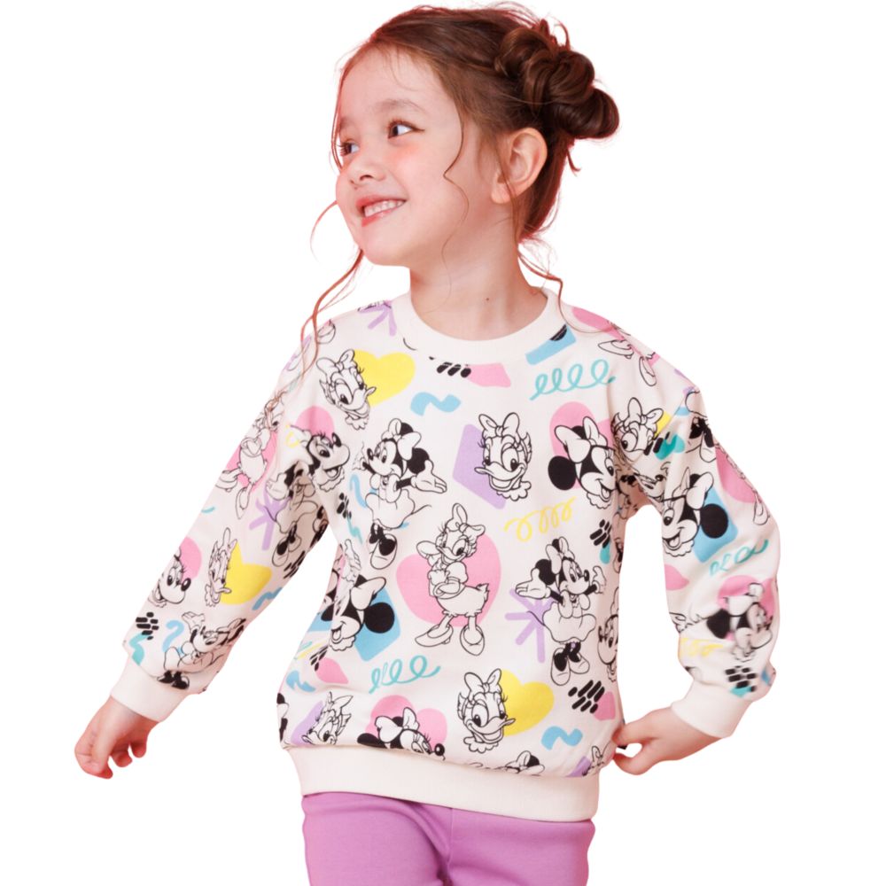 【ベビードール】ミニー デイジー 親子お揃い カラフル総柄トレーナー 1203K / ベビーサイズ キッズ トップス 長袖 リンクコーデ ペアルック 親子コーデ プルオーバー スウェット