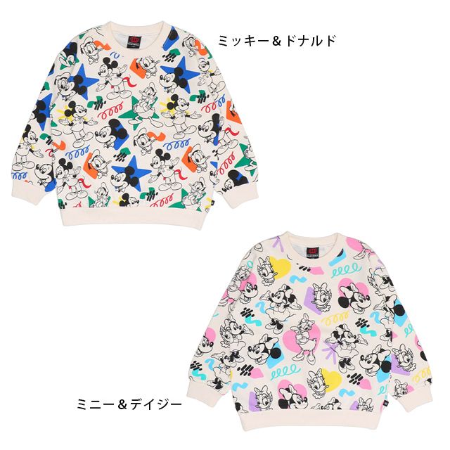 【ベビードール】ミニー デイジー 親子お揃い カラフル総柄トレーナー 1203K / ベビーサイズ キッズ トップス 長袖 リンクコーデ ペアルック 親子コーデ プルオーバー スウェット