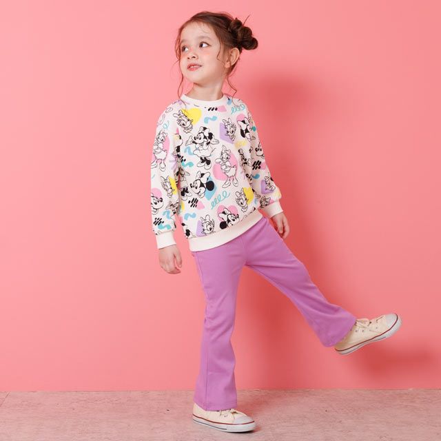 【ベビードール】ミニー デイジー 親子お揃い カラフル総柄トレーナー 1203K / ベビーサイズ キッズ トップス 長袖 リンクコーデ ペアルック 親子コーデ プルオーバー スウェット