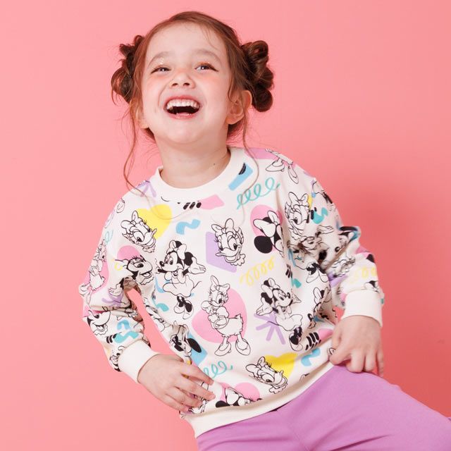 【ベビードール】ミニー デイジー 親子お揃い カラフル総柄トレーナー 1203K / ベビーサイズ キッズ トップス 長袖 リンクコーデ ペアルック 親子コーデ プルオーバー スウェット