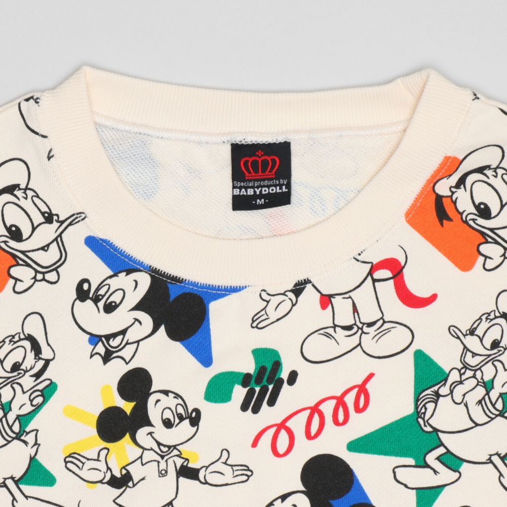 【ベビードール】ミッキー ドナルド 親子お揃い カラフル総柄トレーナー 1203A / 大人 ユニセックス 男女兼用 トップス 長袖 リンクコーデ ペアルック 親子コーデ プルオーバー スウェット
