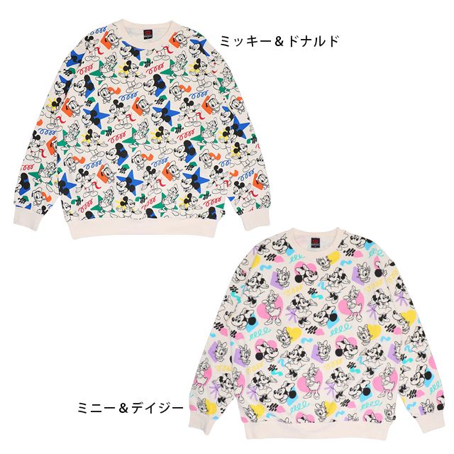 【ベビードール】ミッキー ドナルド 親子お揃い カラフル総柄トレーナー 1203A / 大人 ユニセックス 男女兼用 トップス 長袖 リンクコーデ ペアルック 親子コーデ プルオーバー スウェット