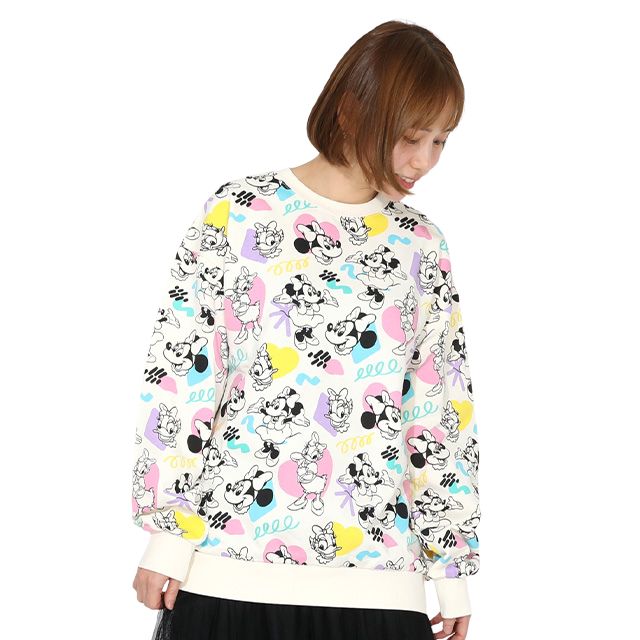 【ベビードール】ミニー デイジー 親子お揃い カラフル総柄トレーナー 1203A / 大人 ユニセックス 男女兼用 トップス 長袖 リンクコーデ ペアルック 親子コーデ プルオーバー スウェット